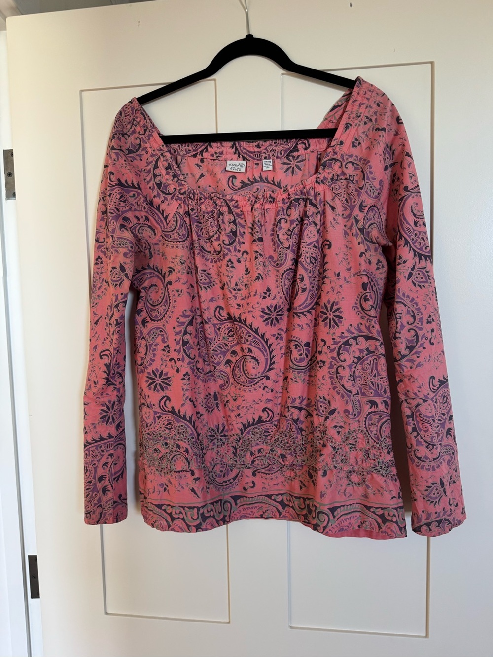Esprit Pink Paisley Long-Sleeve Scoop Neck Top